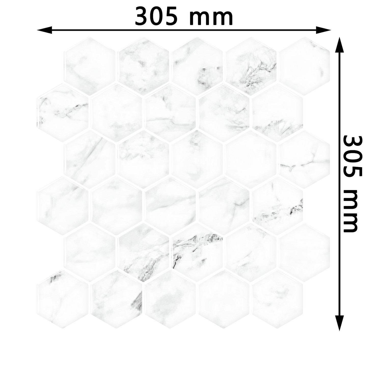 Hexagon Hvit Marmor selvklebende flis