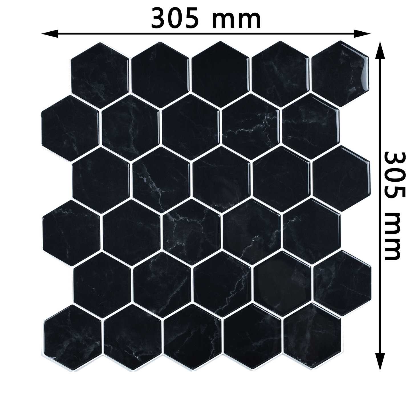 Hexagon Svart Marmor selvklebende flis