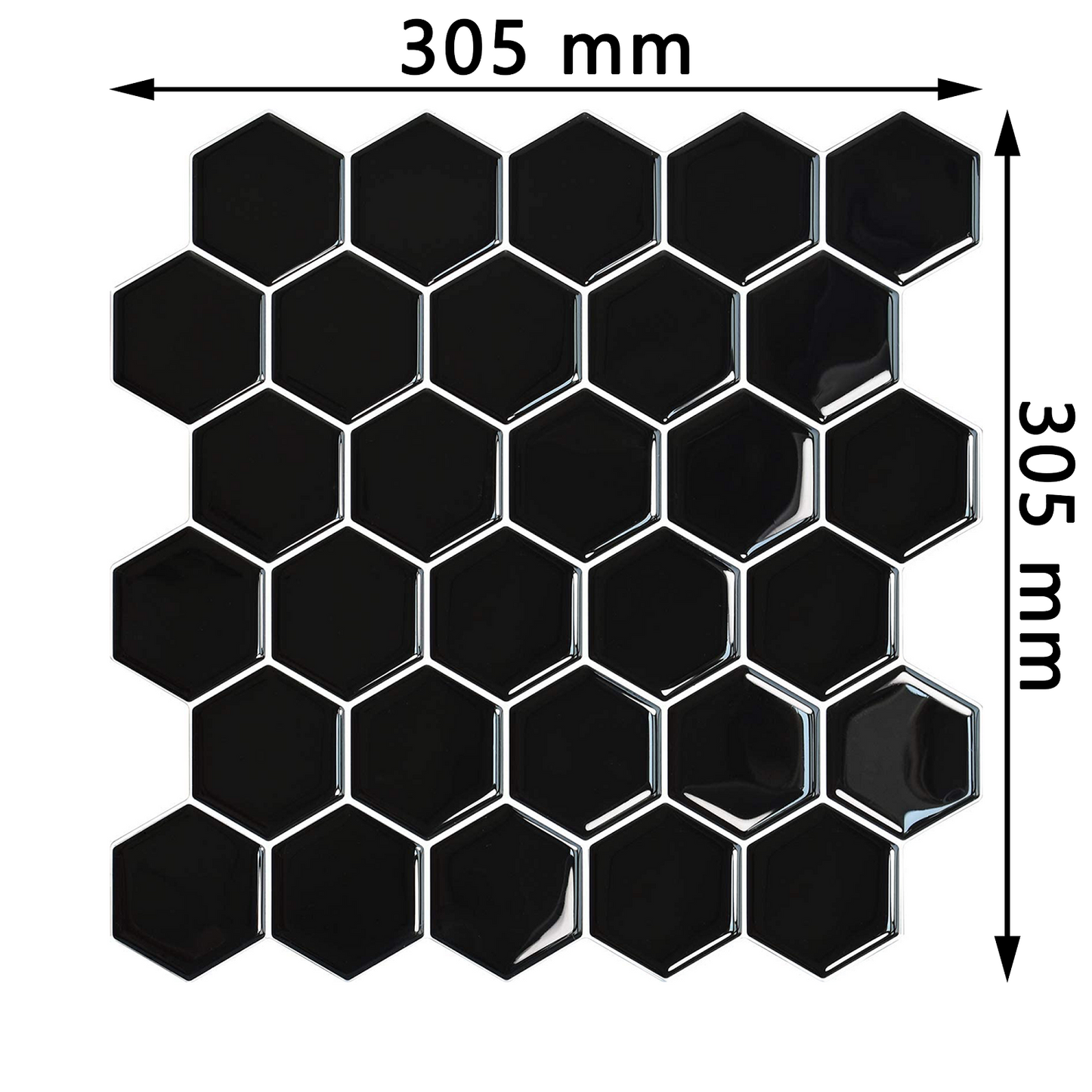 Hexagon Svart selvklebende flis