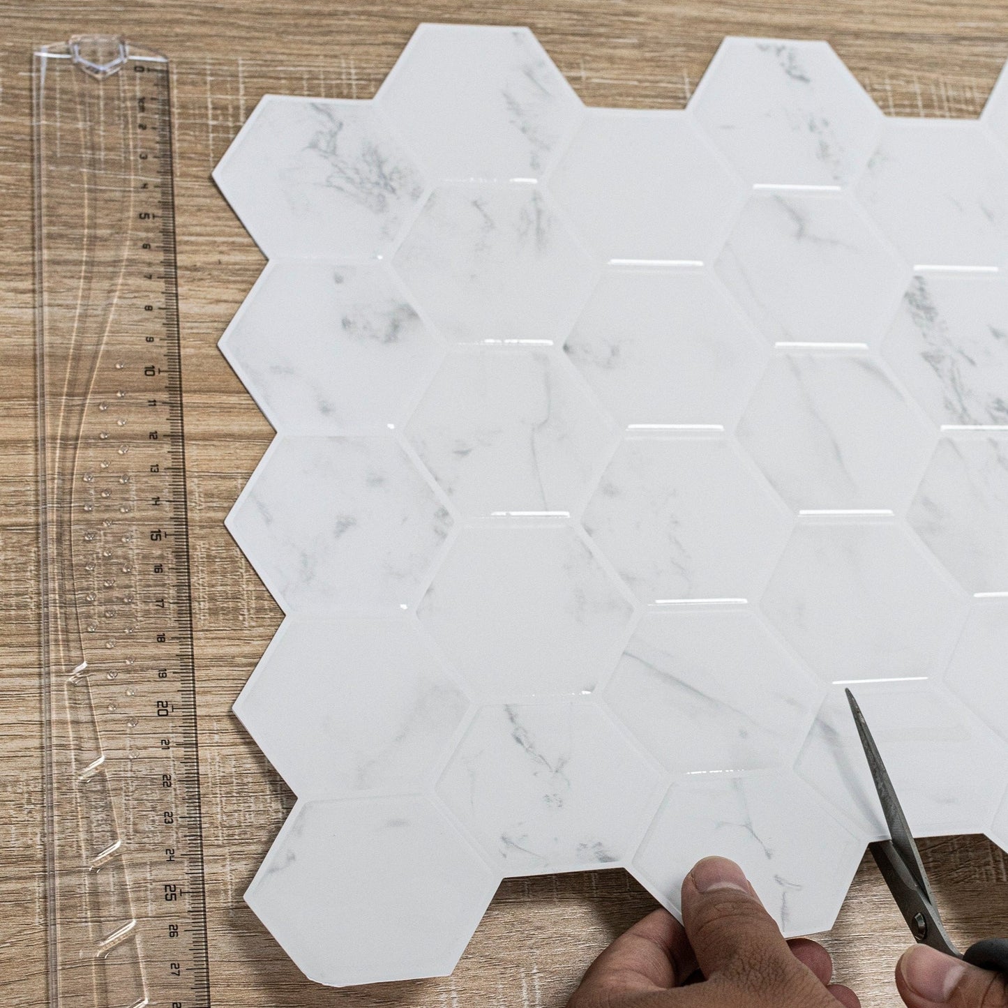 Hexagon Hvit Marmor selvklebende flis