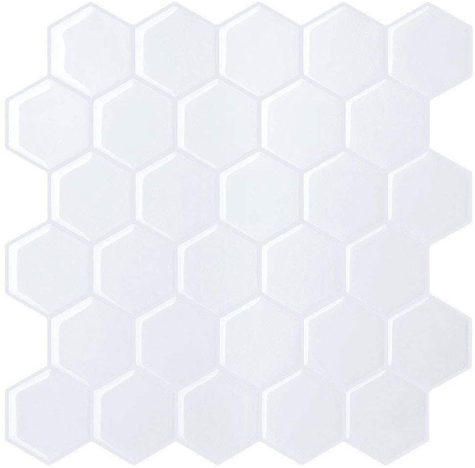 Hexagon Hvit selvklebende flis